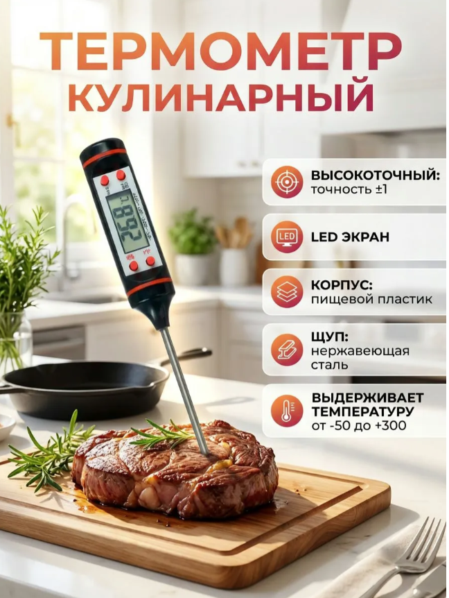 Термометр кулинарный кухонный для приготовления пищи, градусник для мяса с щупом
