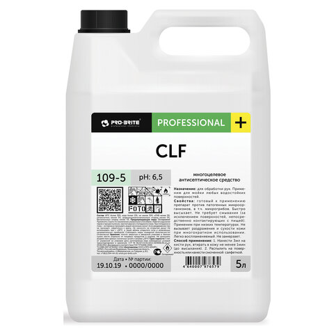 Антисептик кожный дезинфицирующий спиртосодержащий (64%) 5 л PRO-BRITE CLF, готовый раствор, 109-5